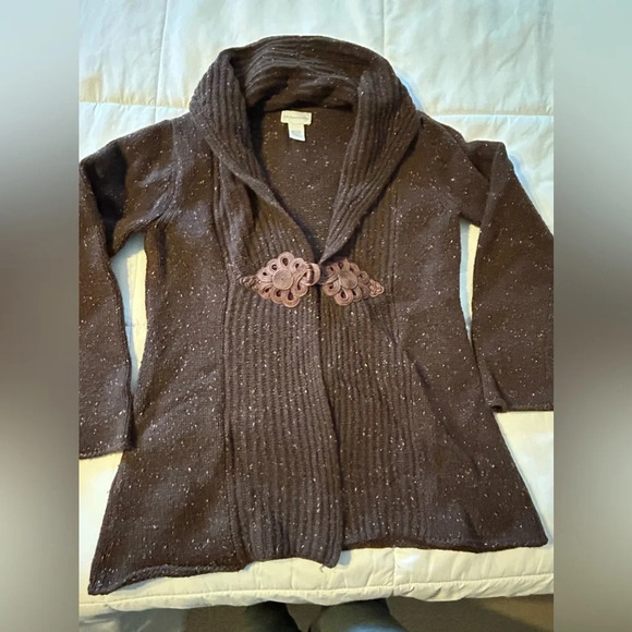 Soft Surroundings PM Chateau Cardigan Sweater Duster Brown Wool Cashmere Long - Picture 1 of 7